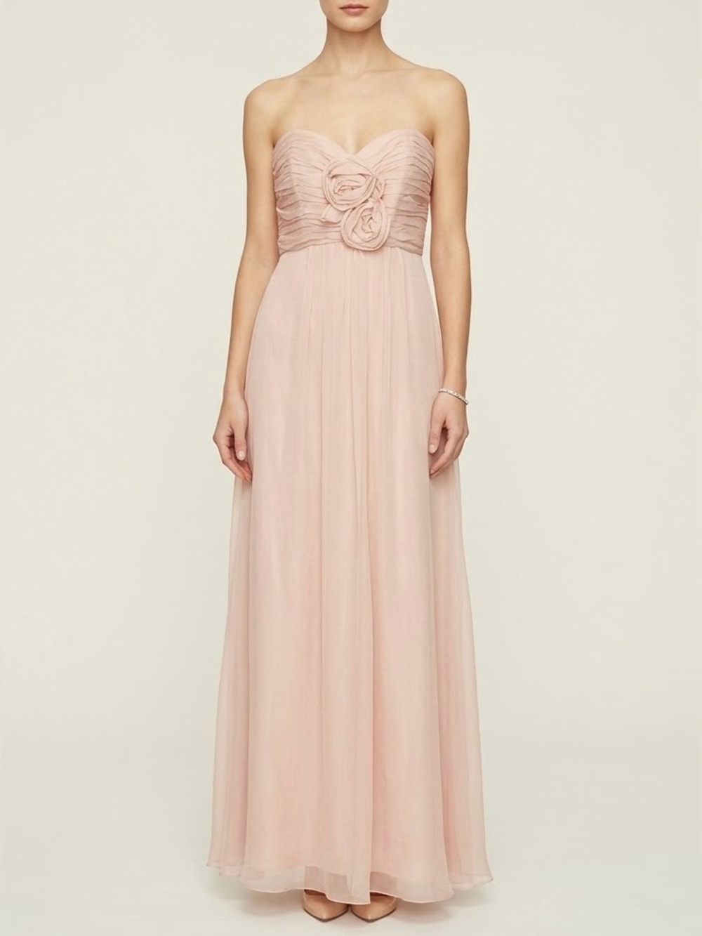 AMSALE Strapless Rosette Silk Chiffon Evening Gown Blush Pink Size 4
